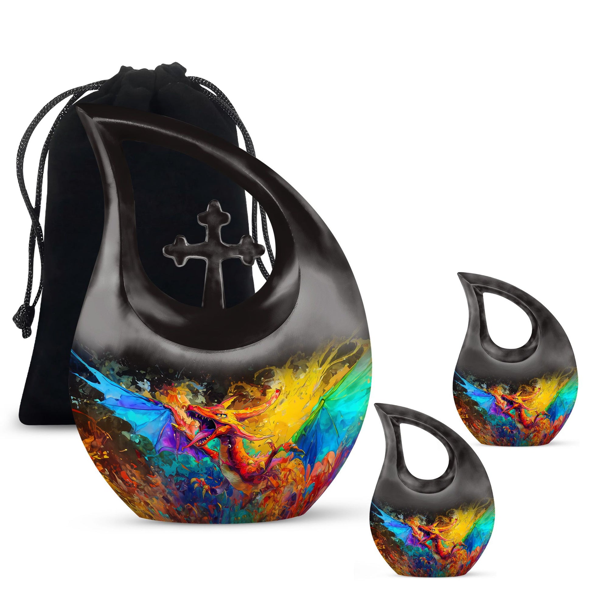 Dragon Theme Large Urn With 2 Keepsake Urn