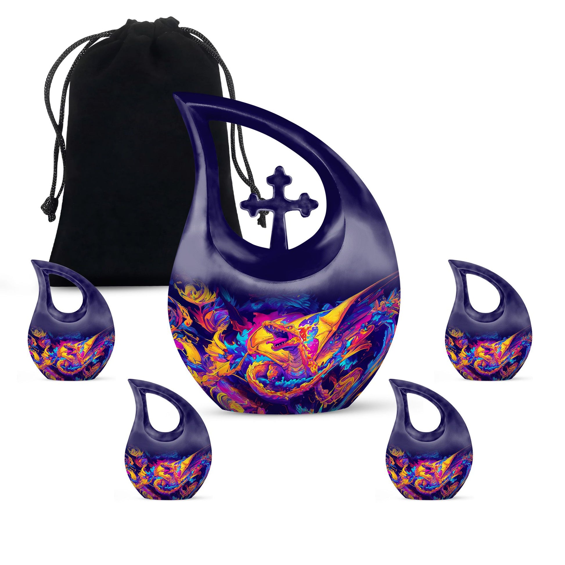 Dragon Theme Large Urn With 4 Keepsake Urn