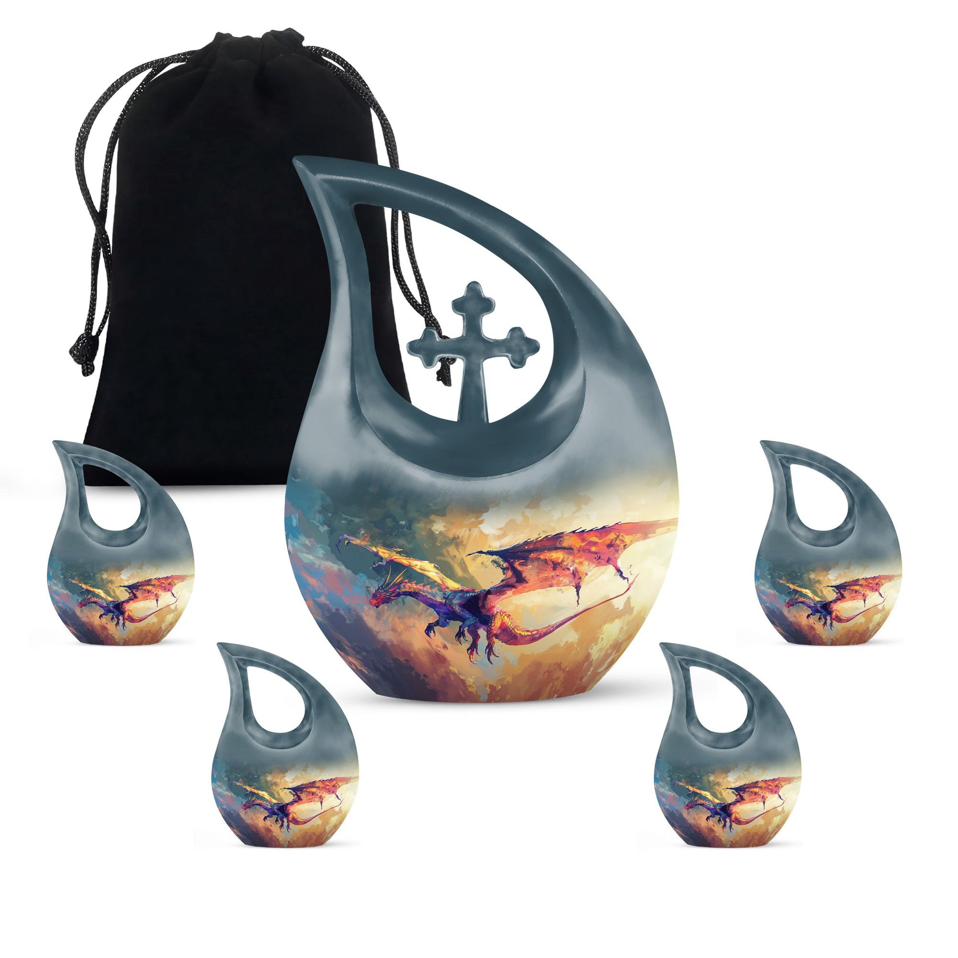 Dragon Theme Large Urn With 4 Keepsake Urn