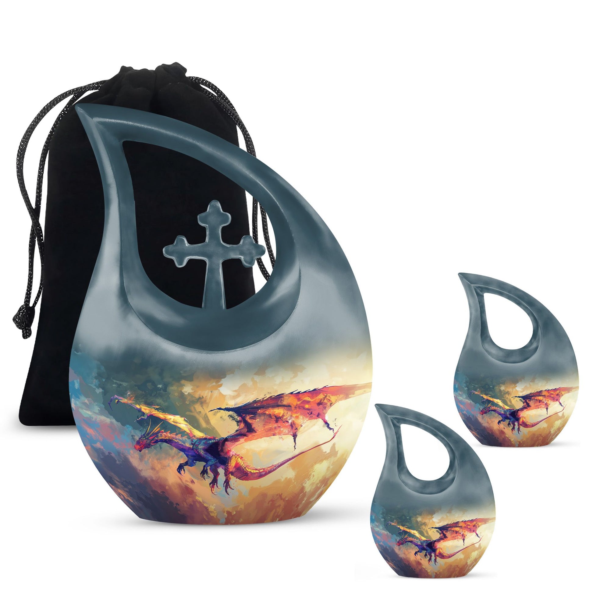 Dragon Theme Large Urn With 2 Keepsake Urn