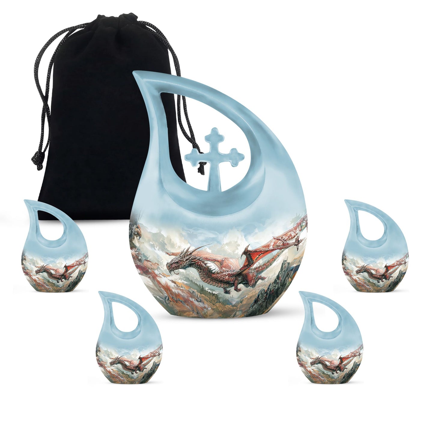 Dragon Theme Large Urn With 4 Keepsake Urn