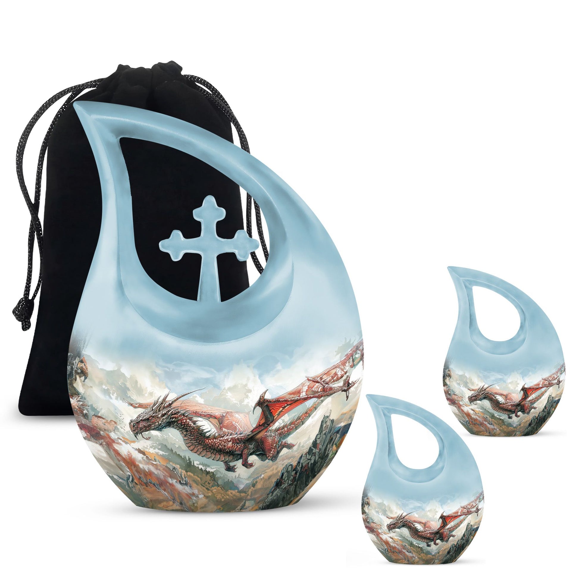 Dragon Theme Large Urn With 2 Keepsake Urn