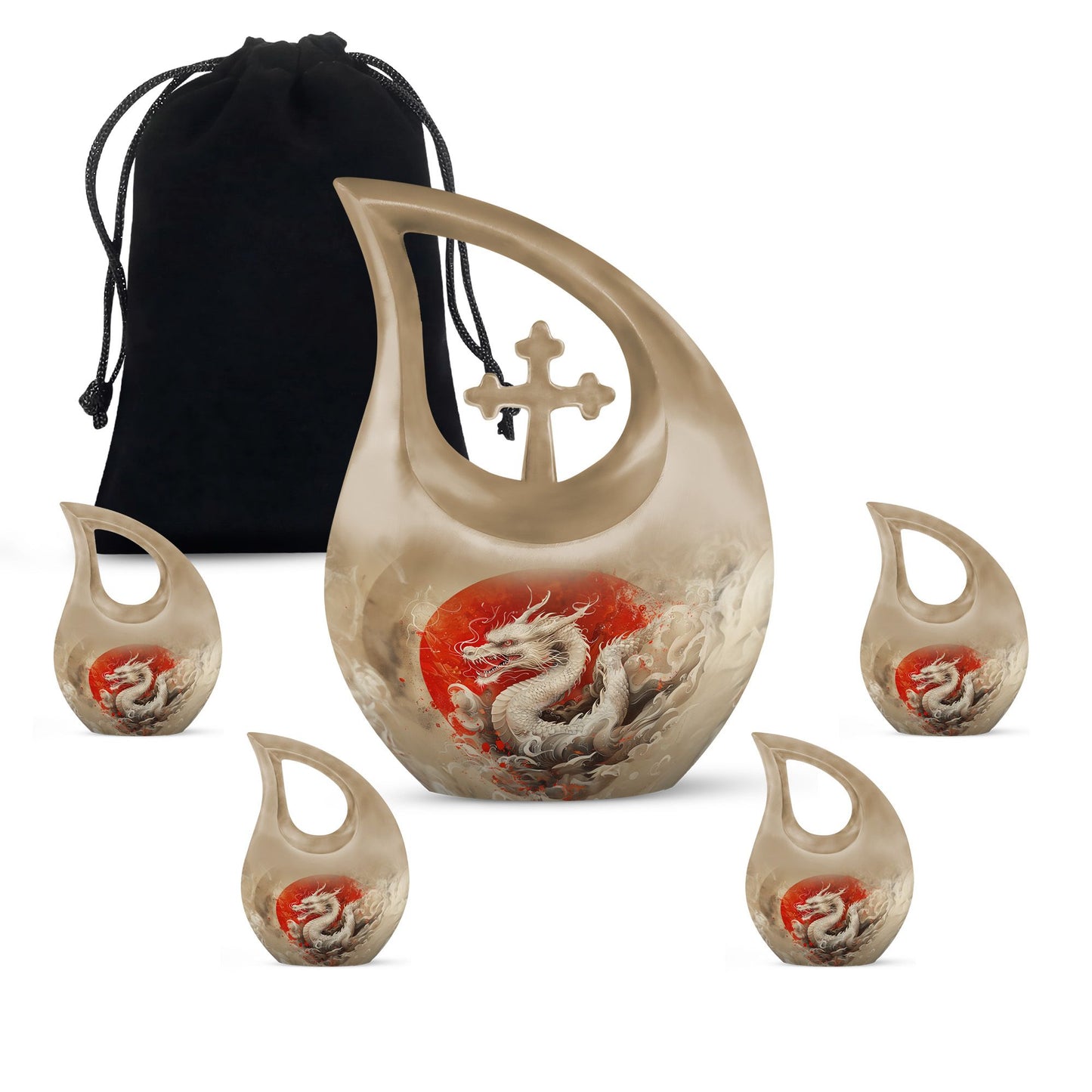Dragon Theme Large Urn With 4 Keepsake Urn