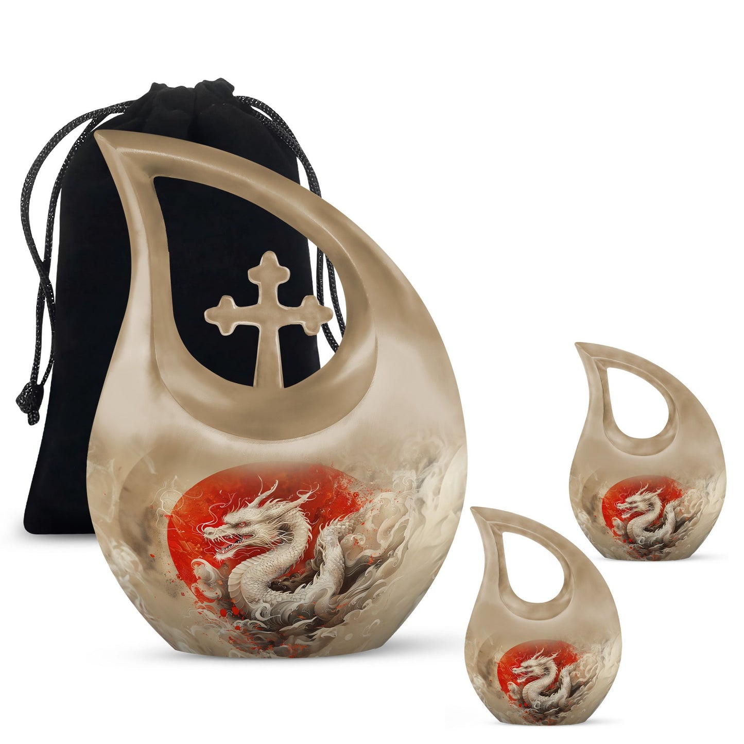 Dragon Theme Large Urn With 2 Keepsake Urn