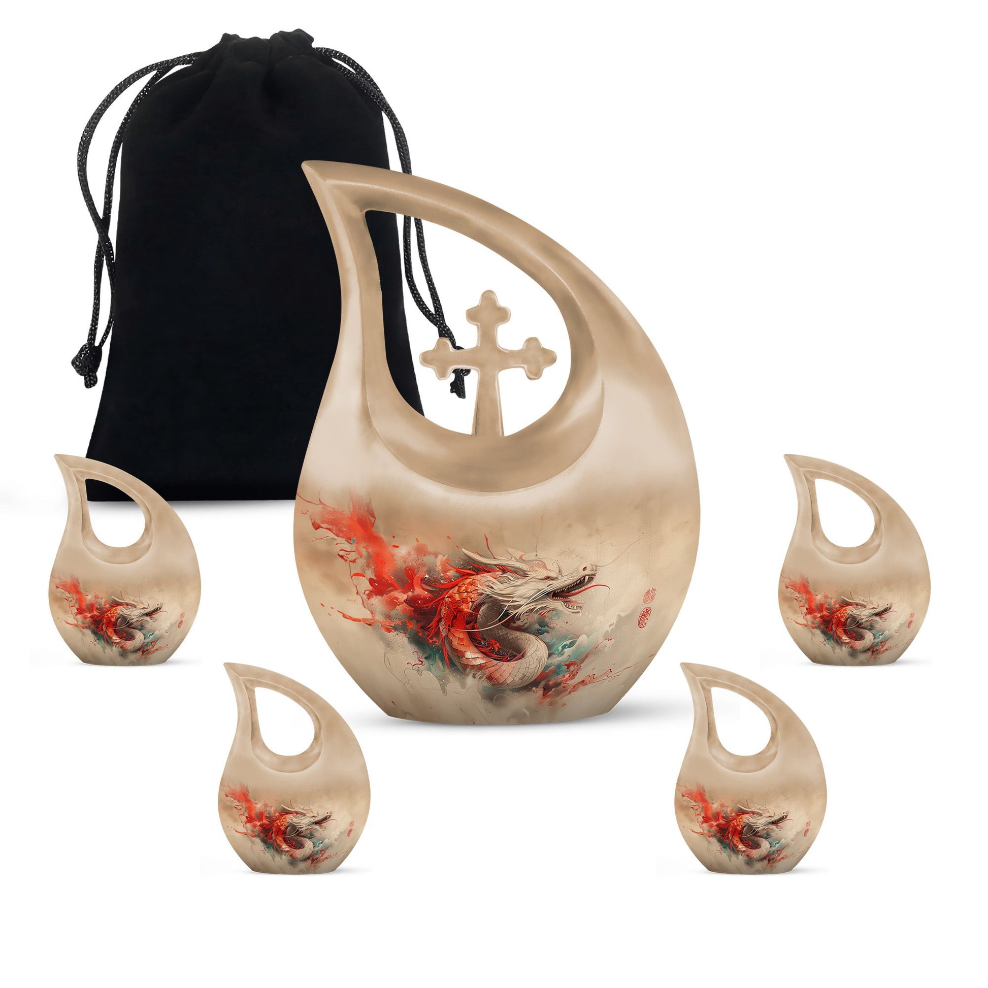 Dragon Theme Large Urn With 4 Keepsake Urn