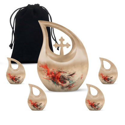 Dragon Theme Large Urn With 4 Keepsake Urn