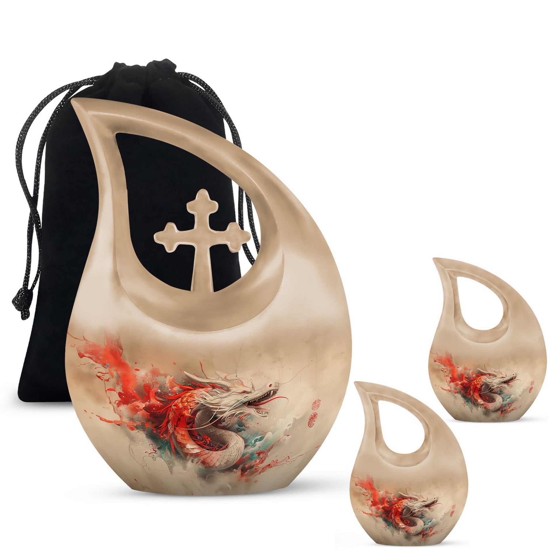 Dragon Theme Large Urn With 2 Keepsake Urn