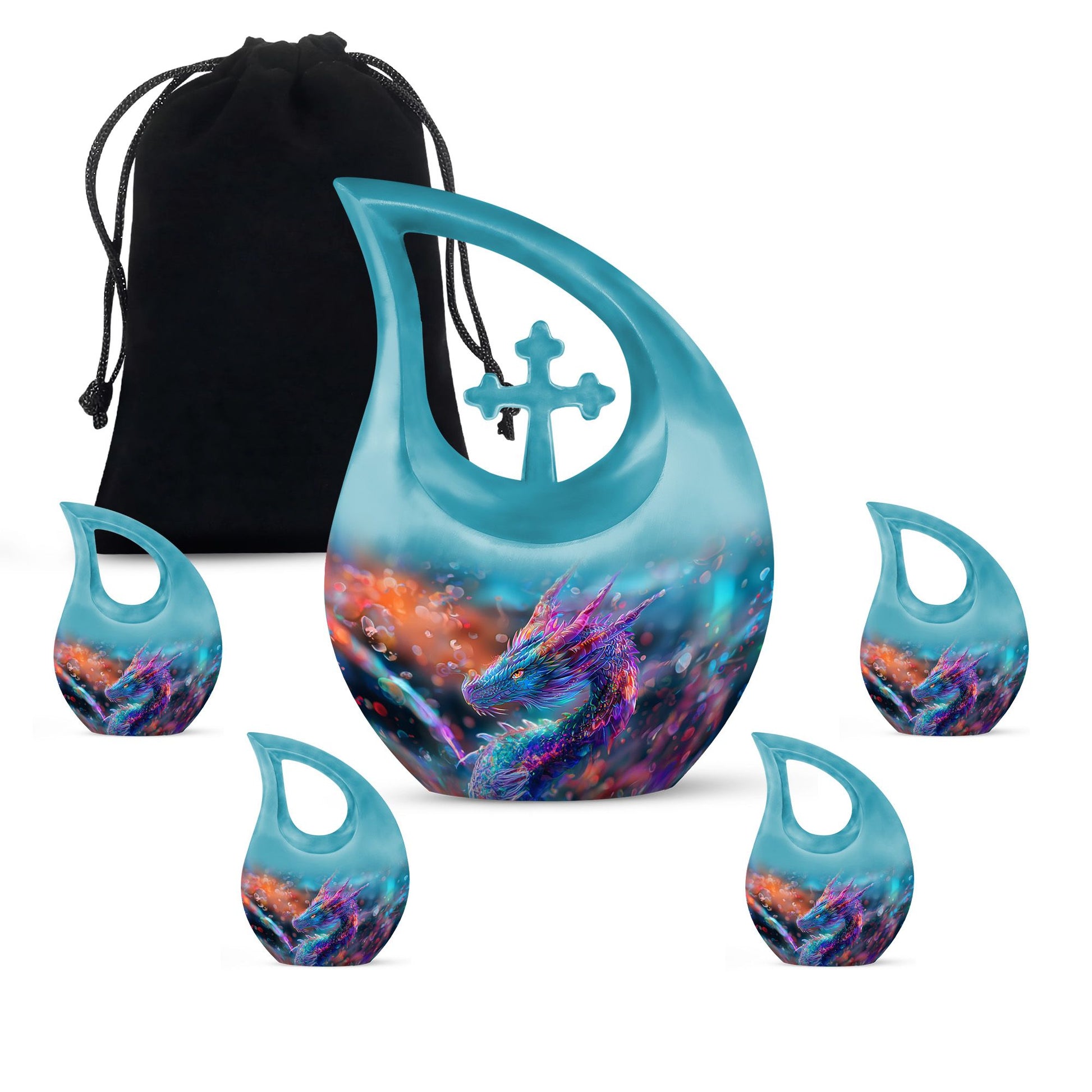 Dragon Theme Large Urn With 4 Keepsake Urn