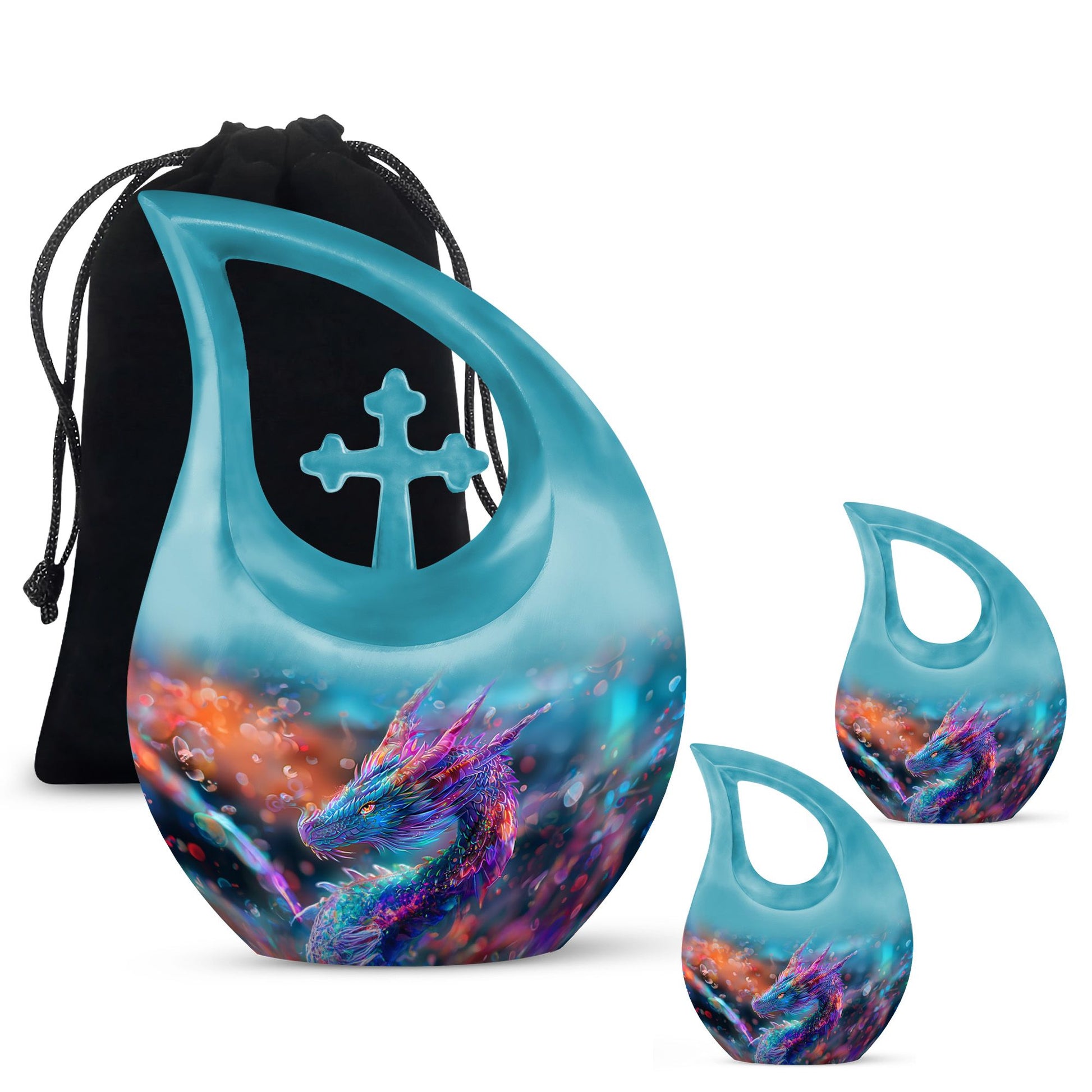 Dragon Theme Large Urn With 2 Keepsake Urn