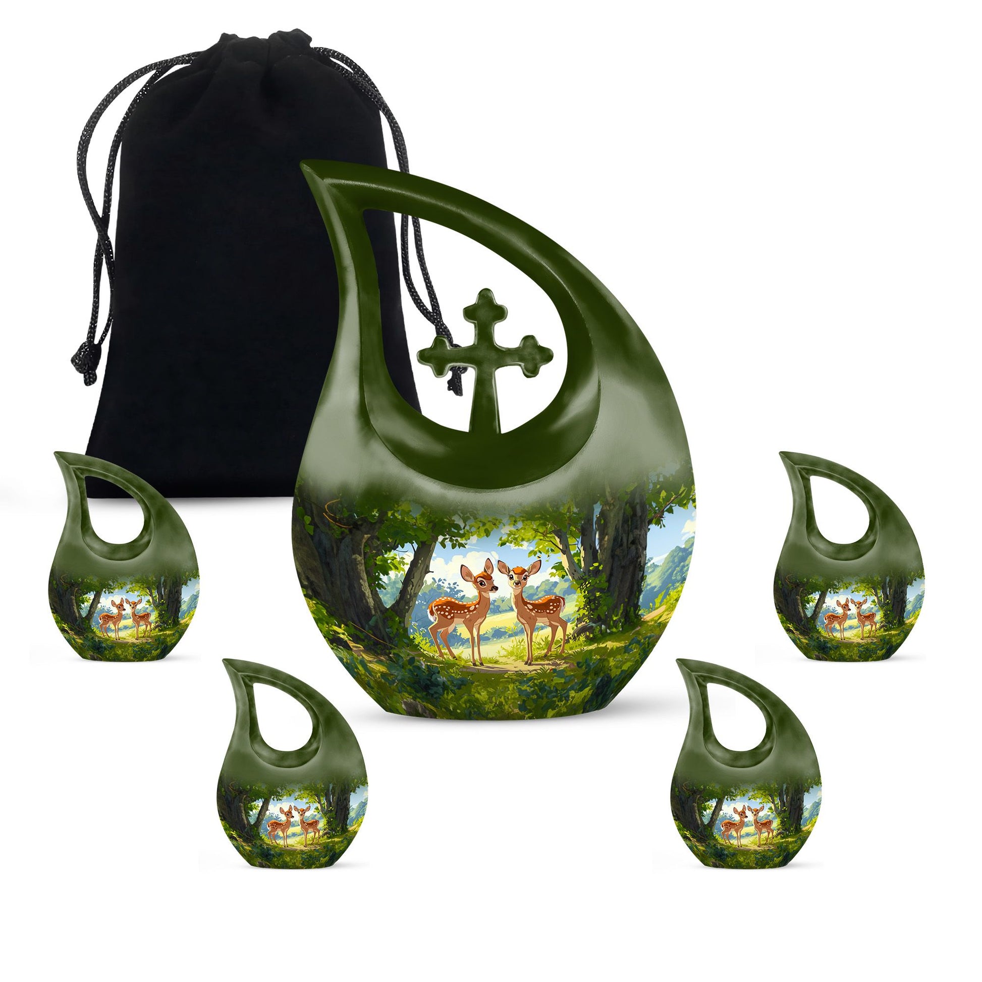 Deer Theme Large Urn With 4 Keepsake Urn