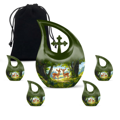 Deer Theme Large Urn With 4 Keepsake Urn