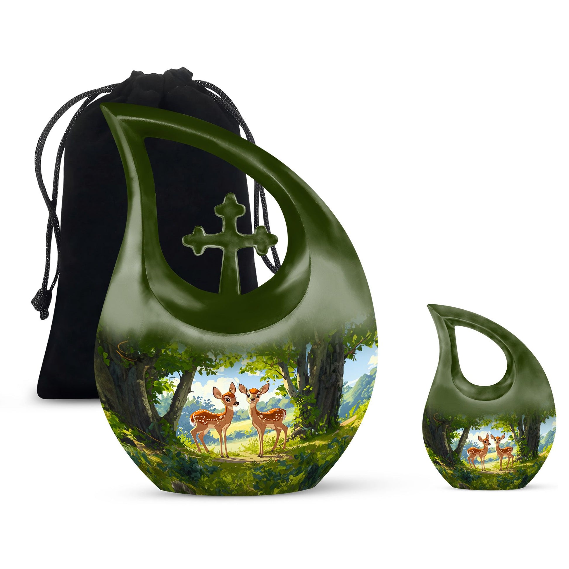 Deer Theme Large Urn With 1 Keepsake Urn
