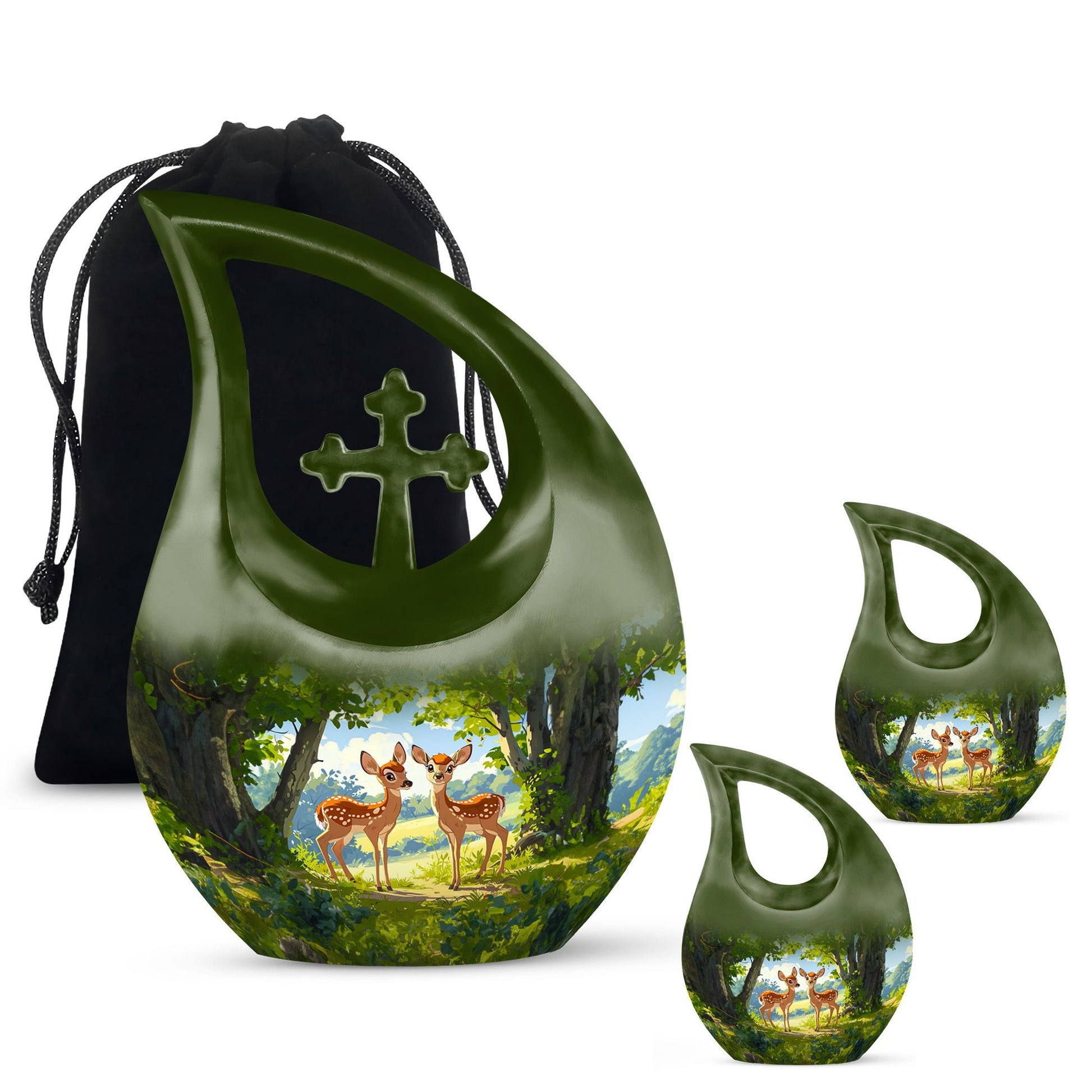 Deer Theme Large Urn With 2 Keepsake Urn