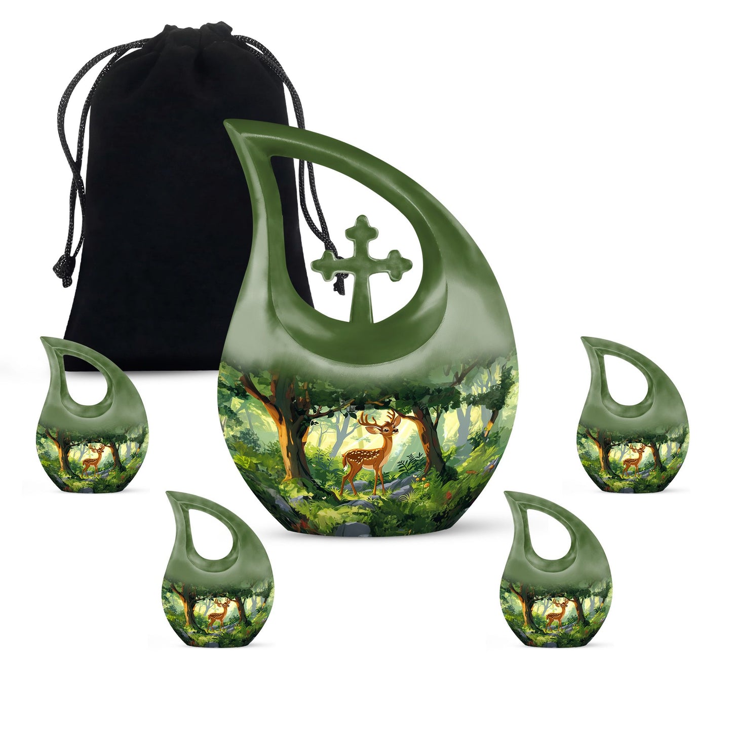Deer Theme Large Urn With 4 Keepsake Urn