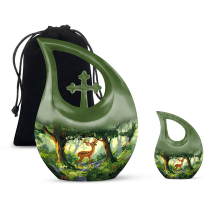 Deer Theme Large Urn With 1 Keepsake Urn