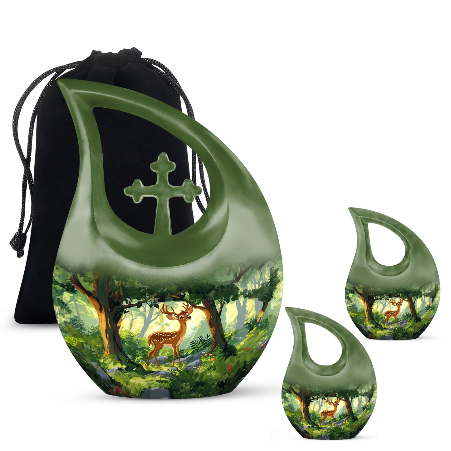 Deer Theme Large Urn With 2 Keepsake Urn