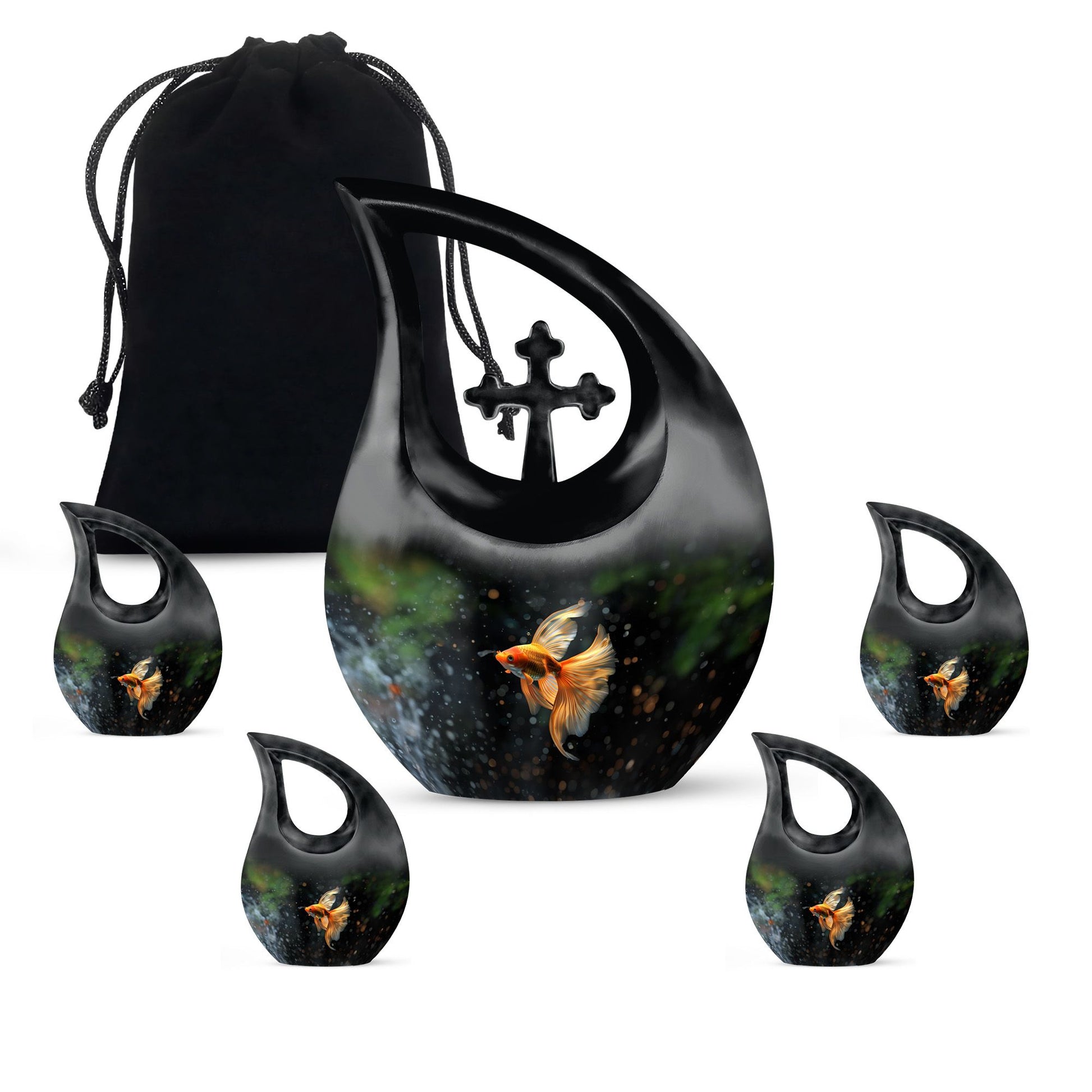 Fish Theme Large Urn With 4 Keepsake Urn