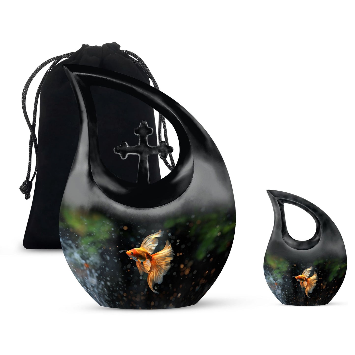 Fish Theme Large Urn With 1 Keepsake Urn