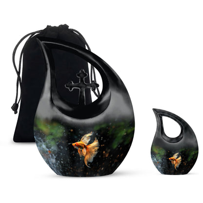 Fish Theme Large Urn With 1 Keepsake Urn