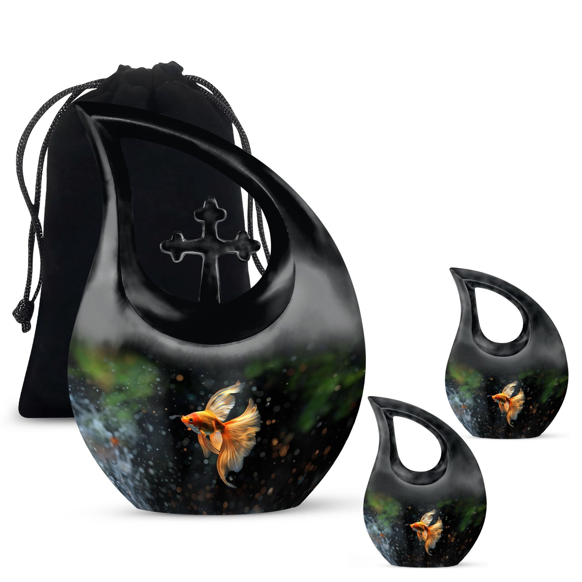 Fish Theme Large Urn With 2 Keepsake Urn