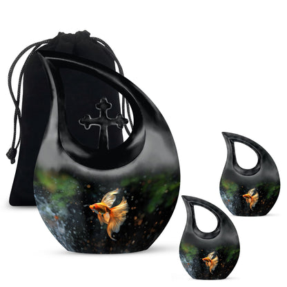 Fish Theme Large Urn With 2 Keepsake Urn
