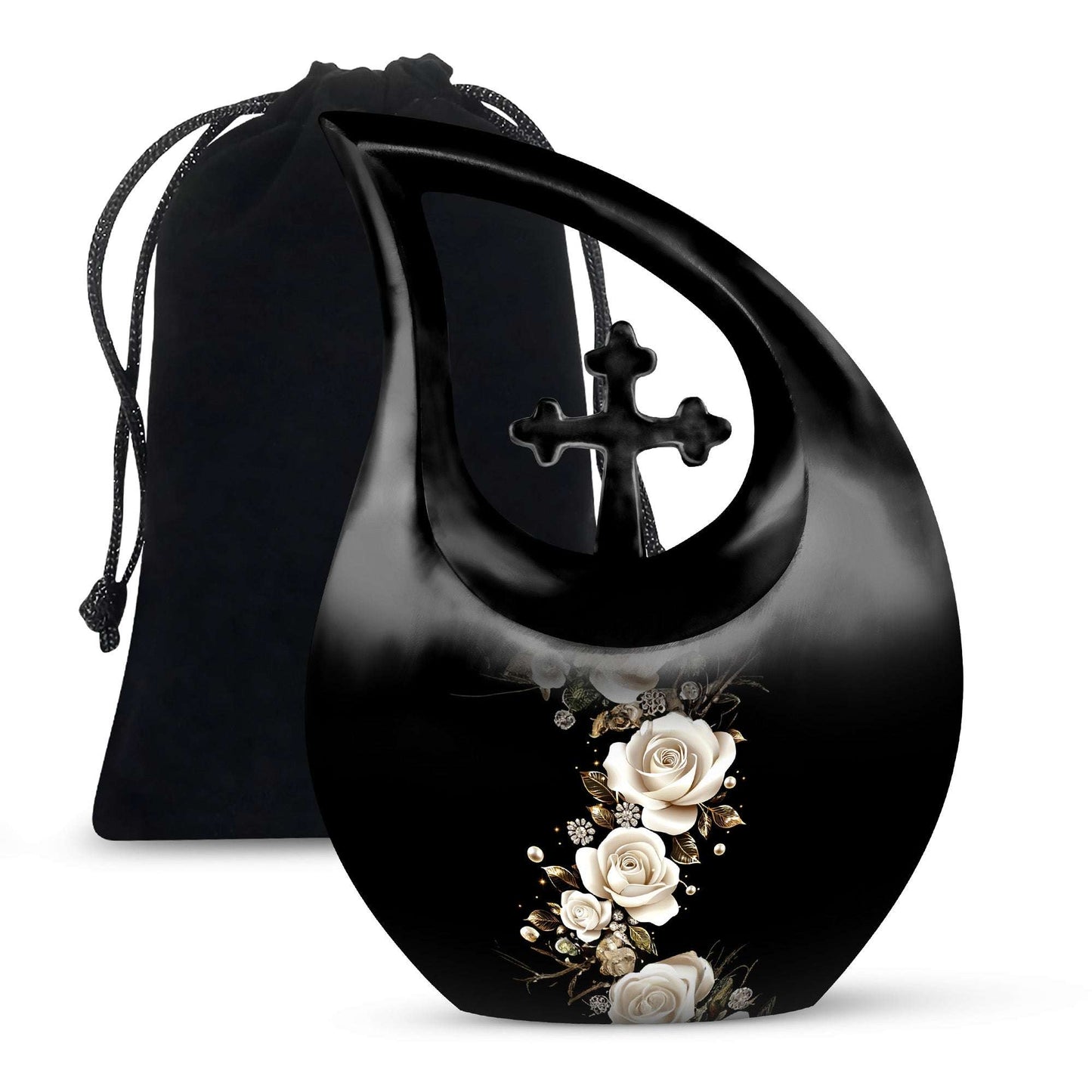 White Rose Funeral Adult Urn –  Flower Cremation Urn for Human Ashes