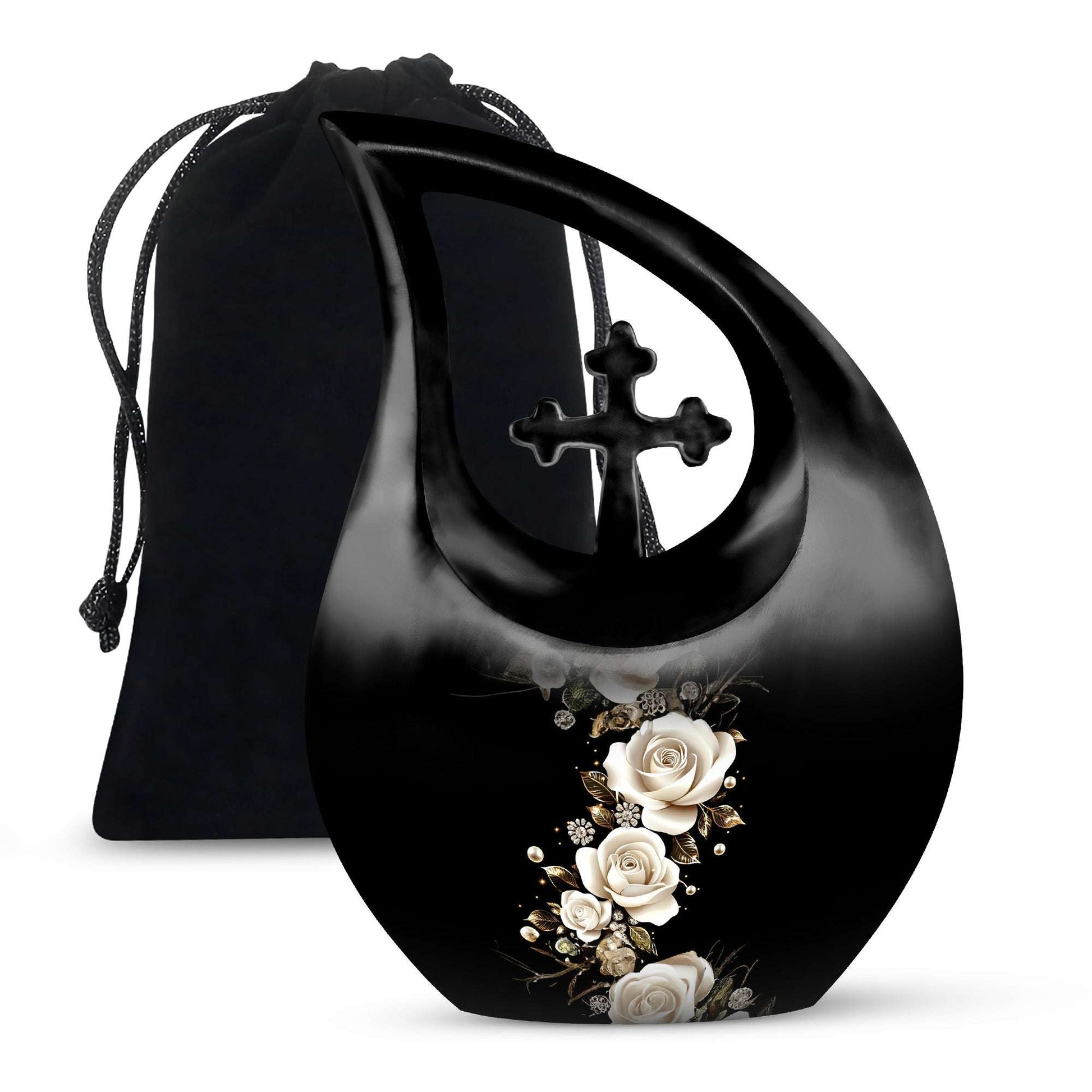 White Rose Funeral Adult Urn –  Flower Cremation Urn for Human Ashes