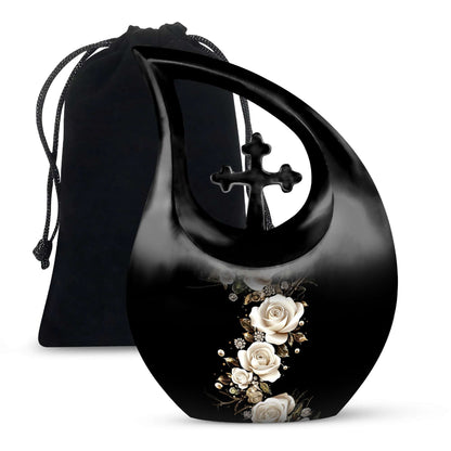 White Rose Funeral Adult Urn –  Flower Cremation Urn for Human Ashes