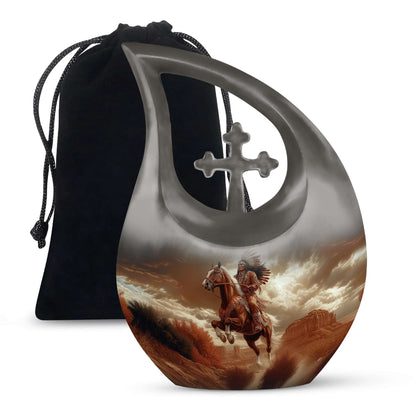 Native American Warrior Cremation Urn – Horse Funeral Urn Ashes For Men
