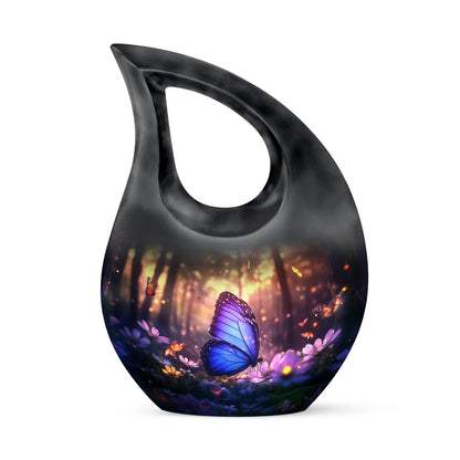 Graceful Black Butterfly Reflection Urn for Human Ashes - Yatskia