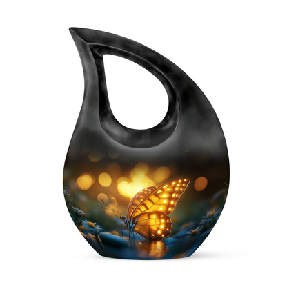 Personalized Black Heavenly Butterfly Cremation Urns for Human Ashes - 10-inch, 200 cu in - Yatskia