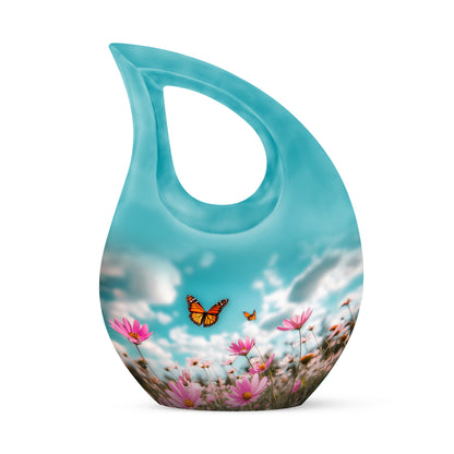 Dignified Teal Butterfly Cremation Urn for Ashes - 10-inch, 200 cu in - Yatskia