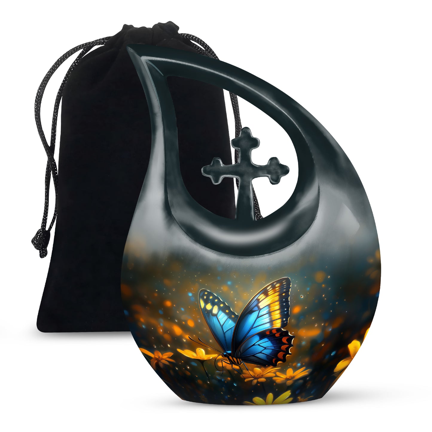 Blue Personalized Butterfly Cremation Urn for Human Ashes - 10-inch, 200 cu in - Yatskia