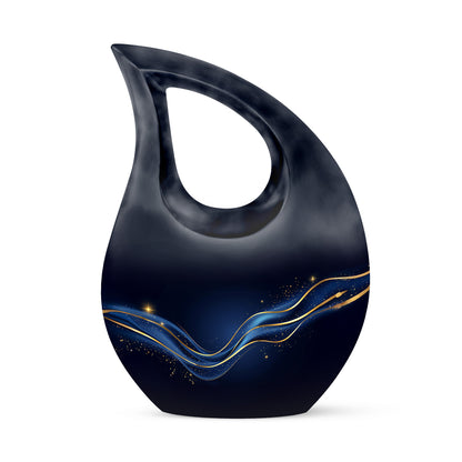 Timeless Black Blue Cremation Urn for Ashes - 10-inch, 200 cu in - Yatskia