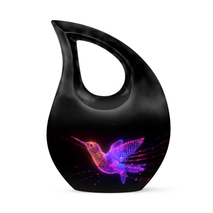 Black Serene Hummingbird Memorial Urn for Ashes - 10-inch, 200 cu in - Yatskia