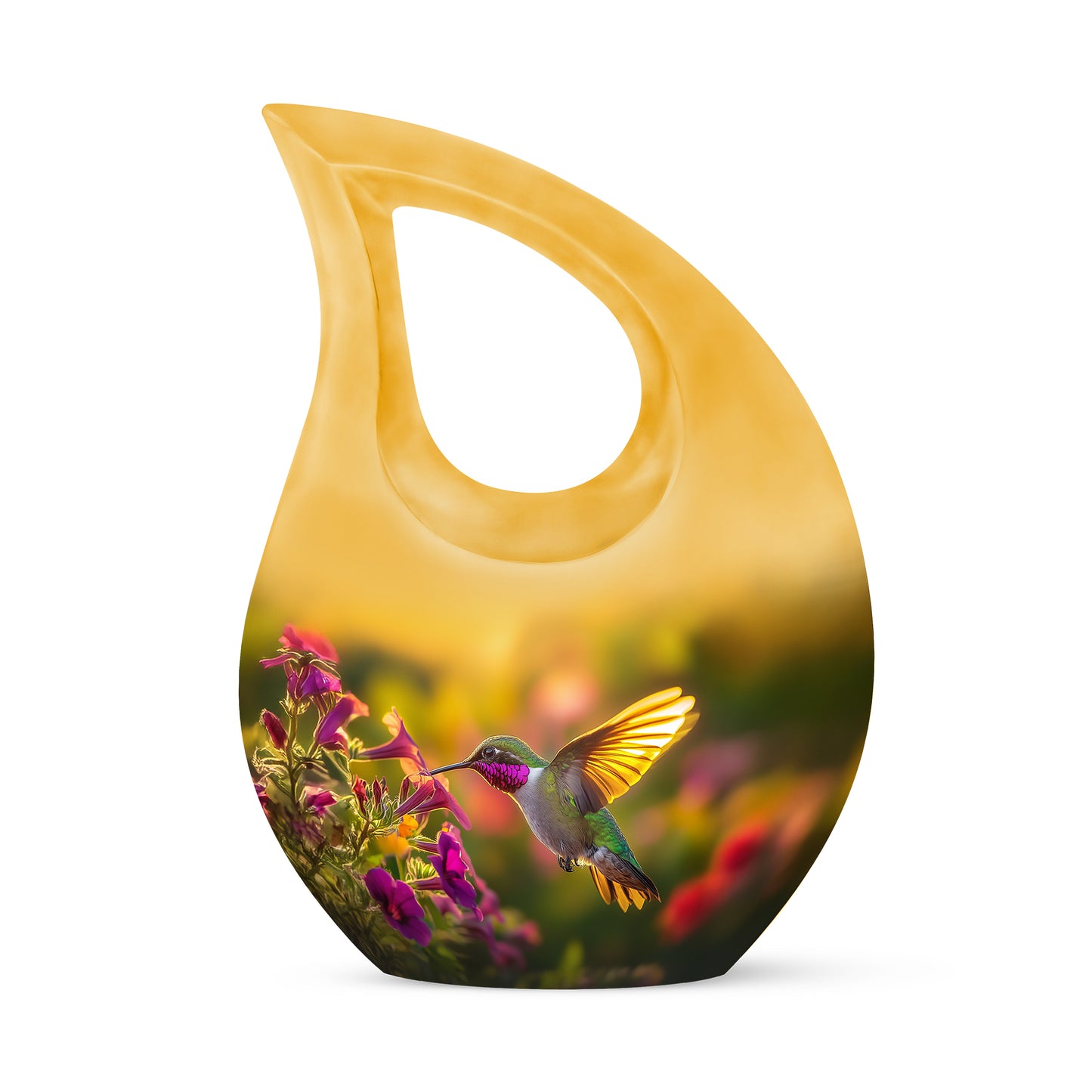 Distinguished Gold Hummingbird Cremation Urn for Ashes - 10-inch, 200 cu in - Yatskia
