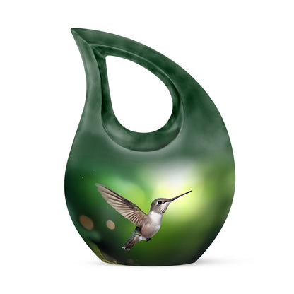 Green Resounding Hummingbird Memorial Urn for Ashes - 10-inch, 200 cu in - Yatskia