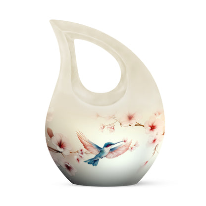 Dignified White Hummingbird Cremation Urn for Ashes - 10-inch, 200 cu in - Yatskia