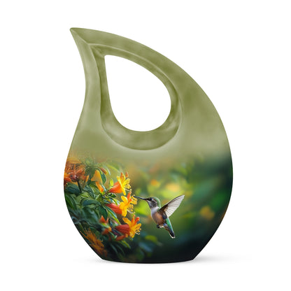 Green Comforting Hummingbird Memorial Urn for Ashes - 10-inch, 200 cu in - Yatskia
