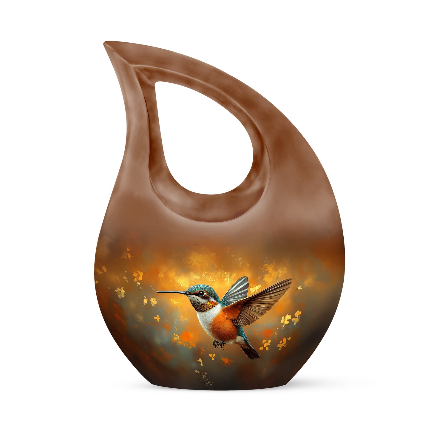 Personalized Seraphic Hummingbird Cremation Urns - Gold 10-inch, 200 cu in - Yatskia