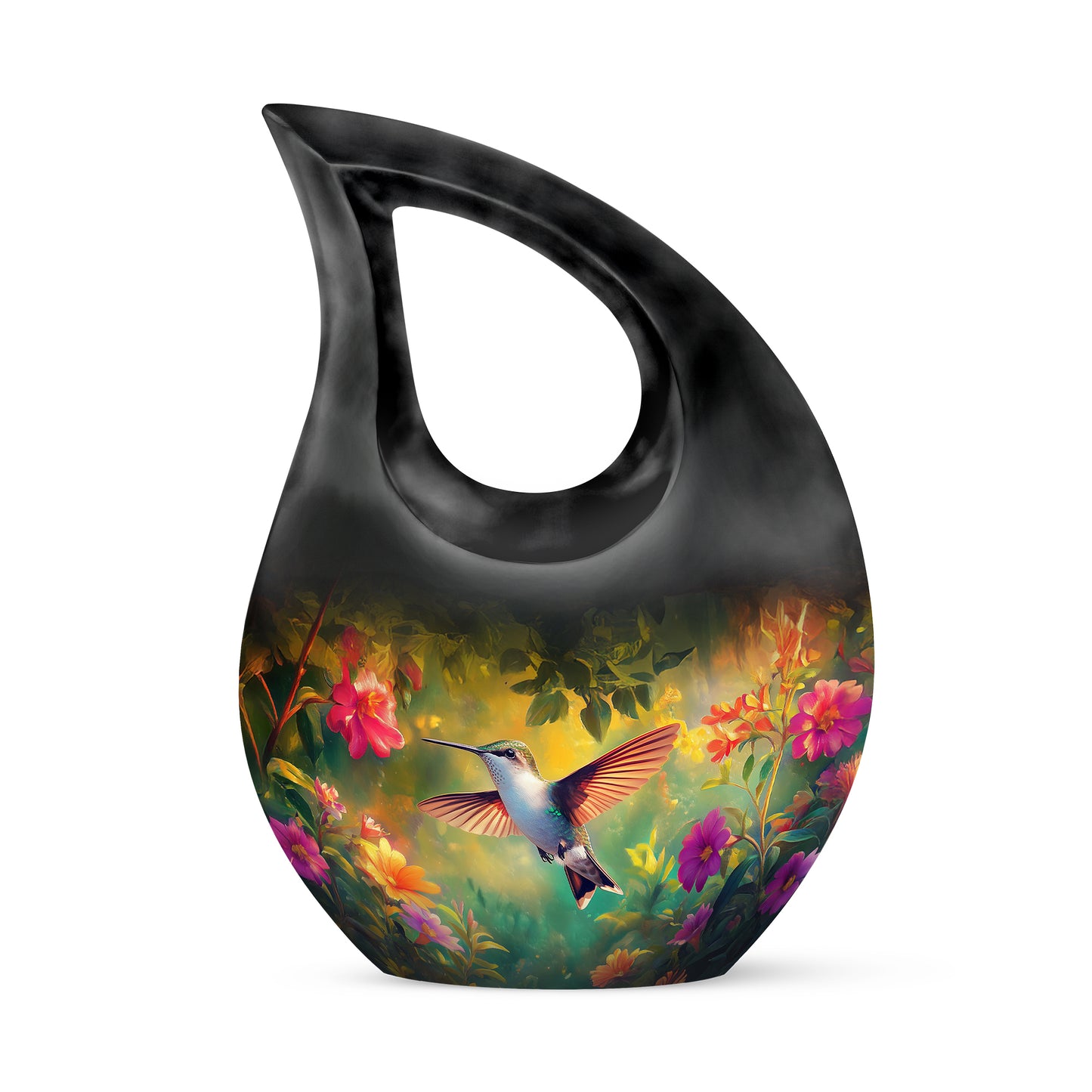 Black Venerable Hummingbird Cremation Urns for Human Ashes - 10-inch, 200 cu in - Yatskia