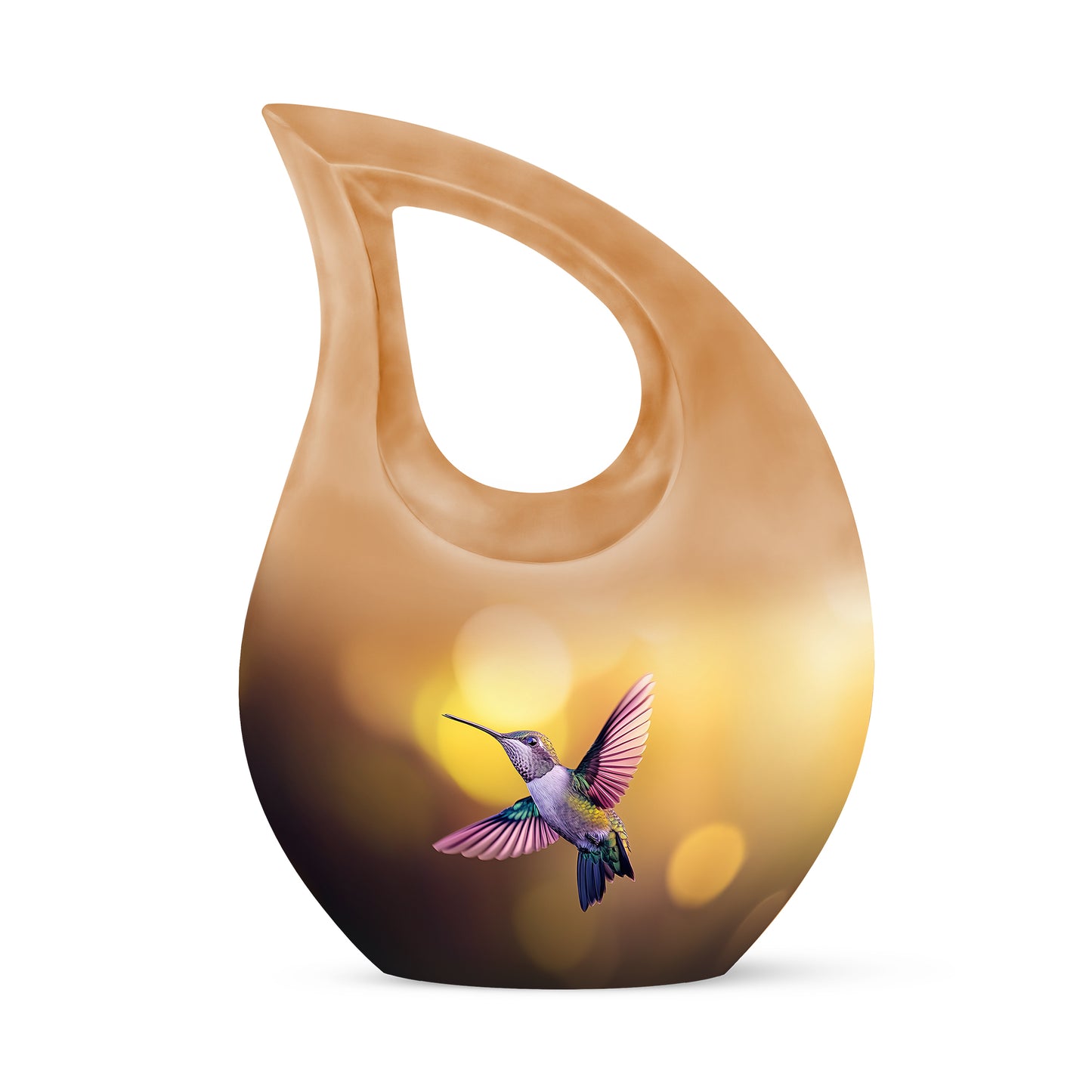 Gold Serene Hummingbird Memorial Urn for Ashes - 10-inch, 200 cu in - Yatskia