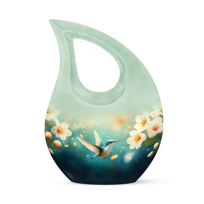 Personalized Teal Steadfast Hummingbird Cremation Urns for Human Ashes - 10-inch, 200 cu in - Yatskia