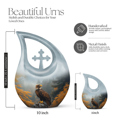 Dark Black Eagle Cremation Urn back view with polished surface - faith-inspired cross-drop urn with eagle pattern - mini keepsake memorial for portion of cremation ashes