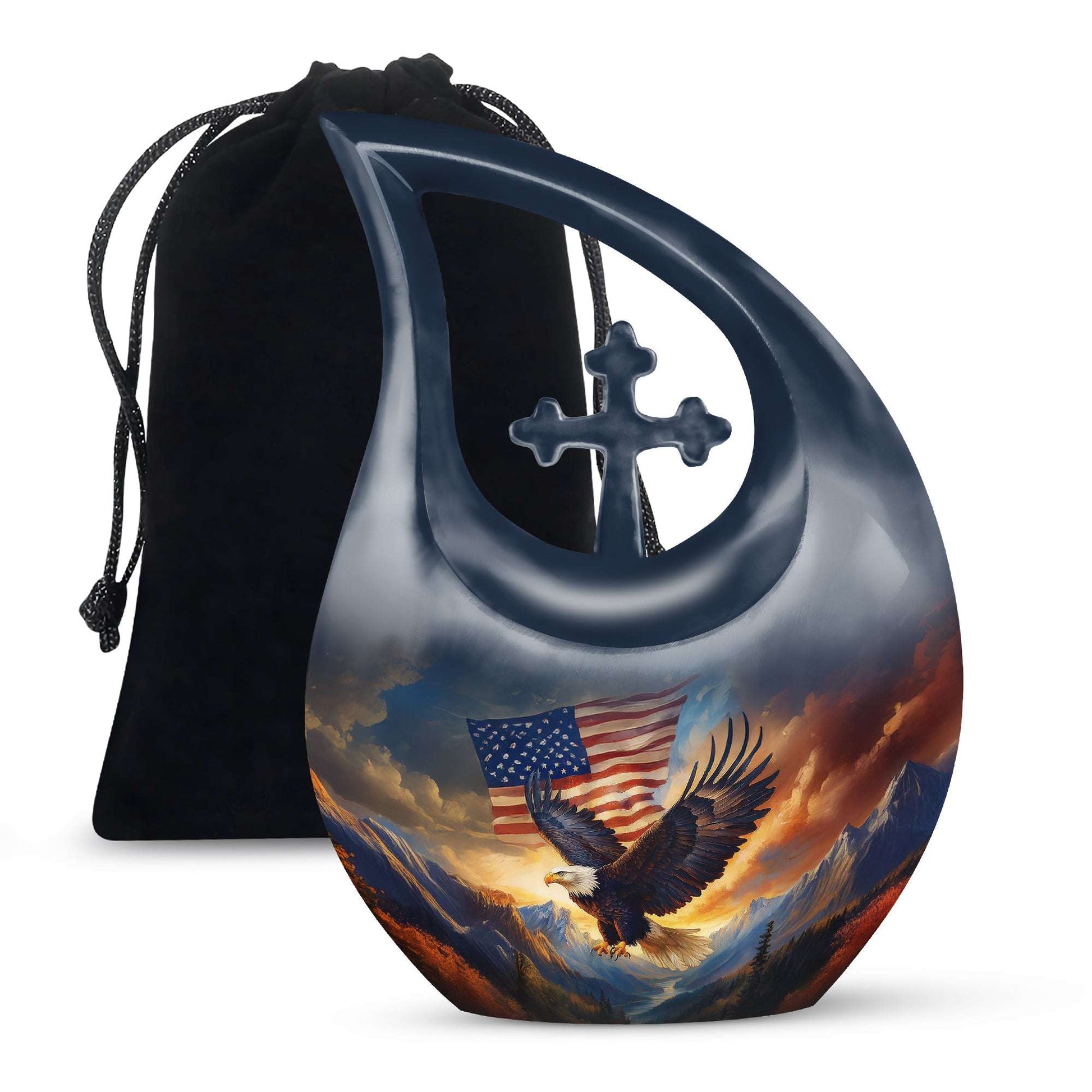 Eagle Cremation Urn for Ashes - American Flag Patriotic Memorial Ashes Keepsake
