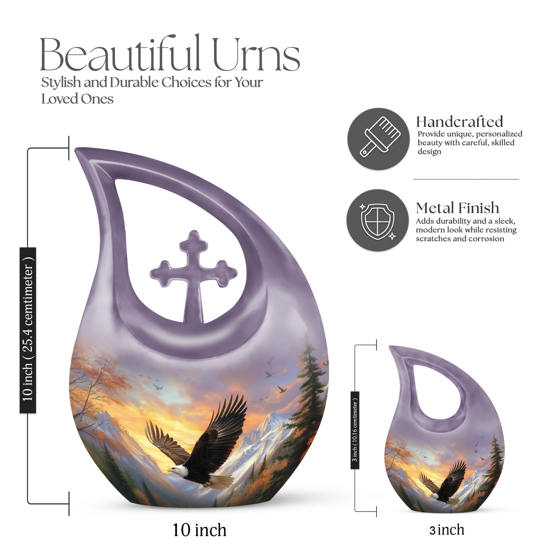 Rose Pink Eagle Cremation Urn back view with polished surface - sacred cross merged with eagle motif on metal - mini keepsake memorial for portion of cremation ashes