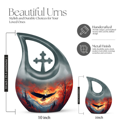 Serene Blue Eagle Cremation Urn back view with polished surface - faith-inspired cross-drop urn with eagle pattern - mini keepsake memorial for portion of cremation ashes