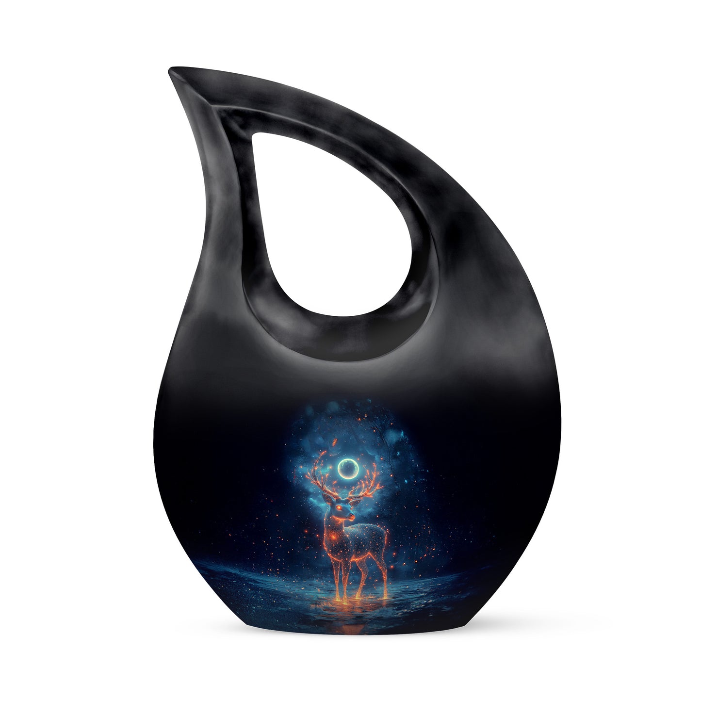 Black Serene Deer Memorial Urn for Ashes - 10-inch, 200 cu in - Yatskia