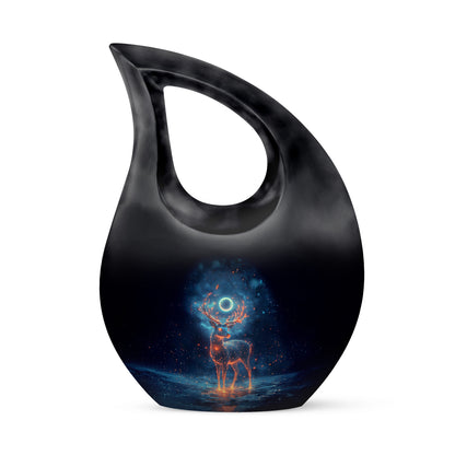 Black Serene Deer Memorial Urn for Ashes - 10-inch, 200 cu in - Yatskia