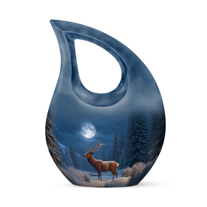 Blue Serene Deer Memorial Urn for Ashes - 10-inch, 200 cu in - Yatskia